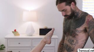 Beautiful TS Asia Belle barebacked by her husband