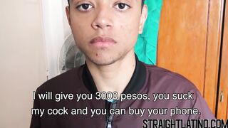 Straight Latino paid to ride big cock bareback and eat jizz