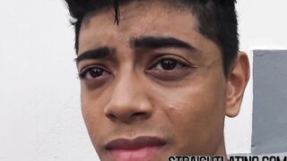 Straight Latino paid to ride big cock bareback and eat jizz