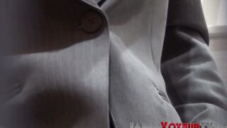 Japanese business lady fingers herself on hidden camera