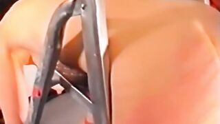 caning my wife hanging over kitchen steps
