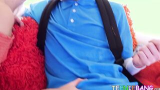 Young beauty Emma Hix toys her pussy before doggystyle