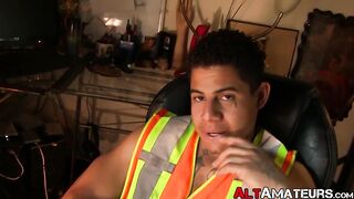 Alternate jock is stroking it wildly while watching porn