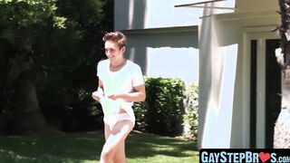 Open air enthusiastic sans protection sex with youthful twink and muscle head
