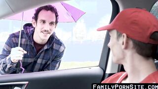 Twink partakes in every last trace of stepdaddys large crude cock