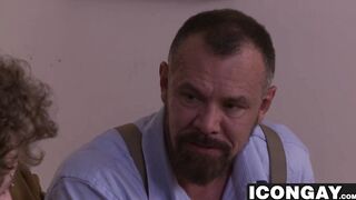 Bearded hunk dad shoving his big dick into twink ass