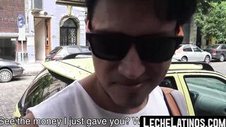 Latino straight dude sucks dick and gets naked for cash