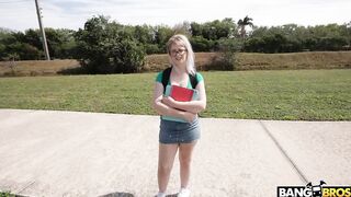 Busty nerdy girl fuck for cash
