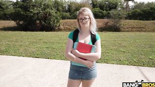 Busty nerdy girl fuck for cash