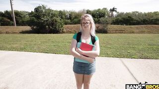 Busty nerdy girl fuck for cash