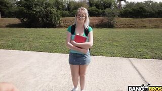 Busty nerdy girl fuck for cash