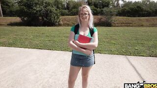 Busty nerdy girl fuck for cash