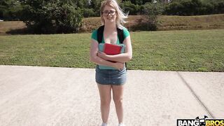 Busty nerdy girl fuck for cash