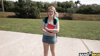 Busty nerdy girl fuck for cash
