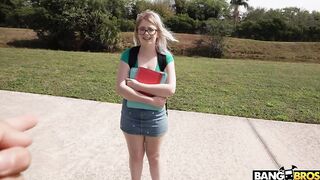Busty nerdy girl fuck for cash