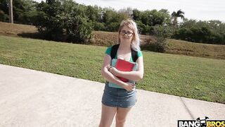 Busty nerdy girl fuck for cash