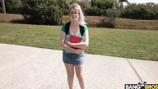 Busty nerdy girl fuck for cash