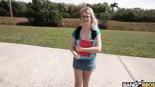 Busty nerdy girl fuck for cash