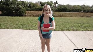 Busty nerdy girl fuck for cash
