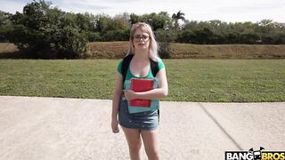 Busty nerdy girl fuck for cash