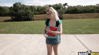 Busty nerdy girl fuck for cash