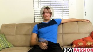 Handsome young Krys Perez jerks off after the interview
