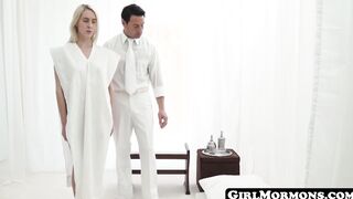 Vigorous Mormon darling sucks large dick and gets hard penetrating