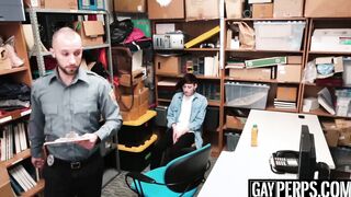 Security guard caught himself a cute twink perp to bareback