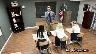 Fat cock for three coeds besties in class