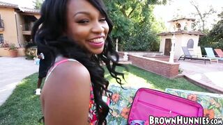 Sensual chocolate hottie dicked down after blowing outdoors