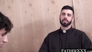 Hairy cleric prods youthful catholic and screws his butt crude