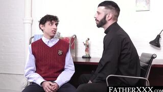 Hairy cleric prods youthful catholic and screws his butt crude