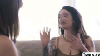 Busty MILF gets dry pussy fucked by TS stepteen