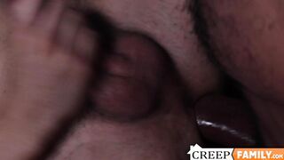 Pumped stepdaddy engaged in an intimate bareback session with twink stepson