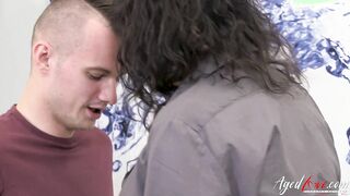 Mature sexually harasses a cheeky Sam Bourne
