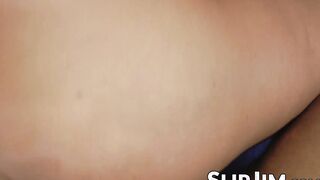 Adorable blonde teen swallows old dick and fucks in POV
