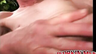 Thirsty mature stud fingered and jerking off hard