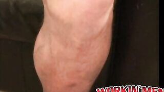 Inked thug rubbing hairy cock before solo cumshot