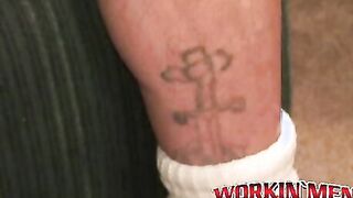 Amateur stud strokes his stiff dick and shoots a load of cum