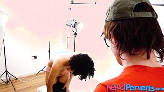 Beautiful ebony Jade Jenson ball licking and cock sucking
