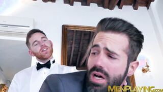 Elegant men bang each other in a very nice hotel