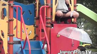 Rain does not stop Japanese chicks from peeing in public