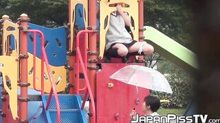 Rain does not stop Japanese chicks from peeing in public