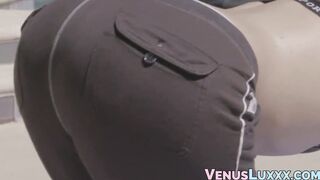 Adorable Asian shemale Venus Lux strips naked outdoors