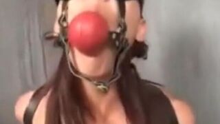 Taming Asian slut with gag, chain and cock