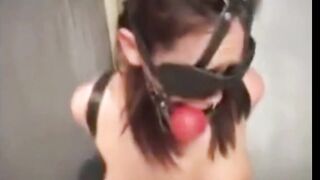 Taming Asian slut with gag, chain and cock