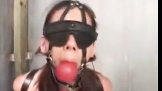Taming Asian slut with gag, chain and cock