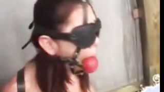 Taming Asian slut with gag, chain and cock