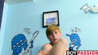 Skinny young guy jerks off his dick after his interview