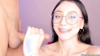 Nerdy Teen Gets Her Mouth Stuffed with Hard Dick